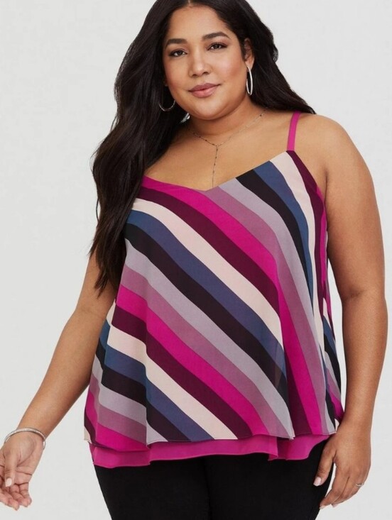 torrid Tops - Torrid Plus Size 2x: Striped Magenta Layered Camisole Tank Top - Women